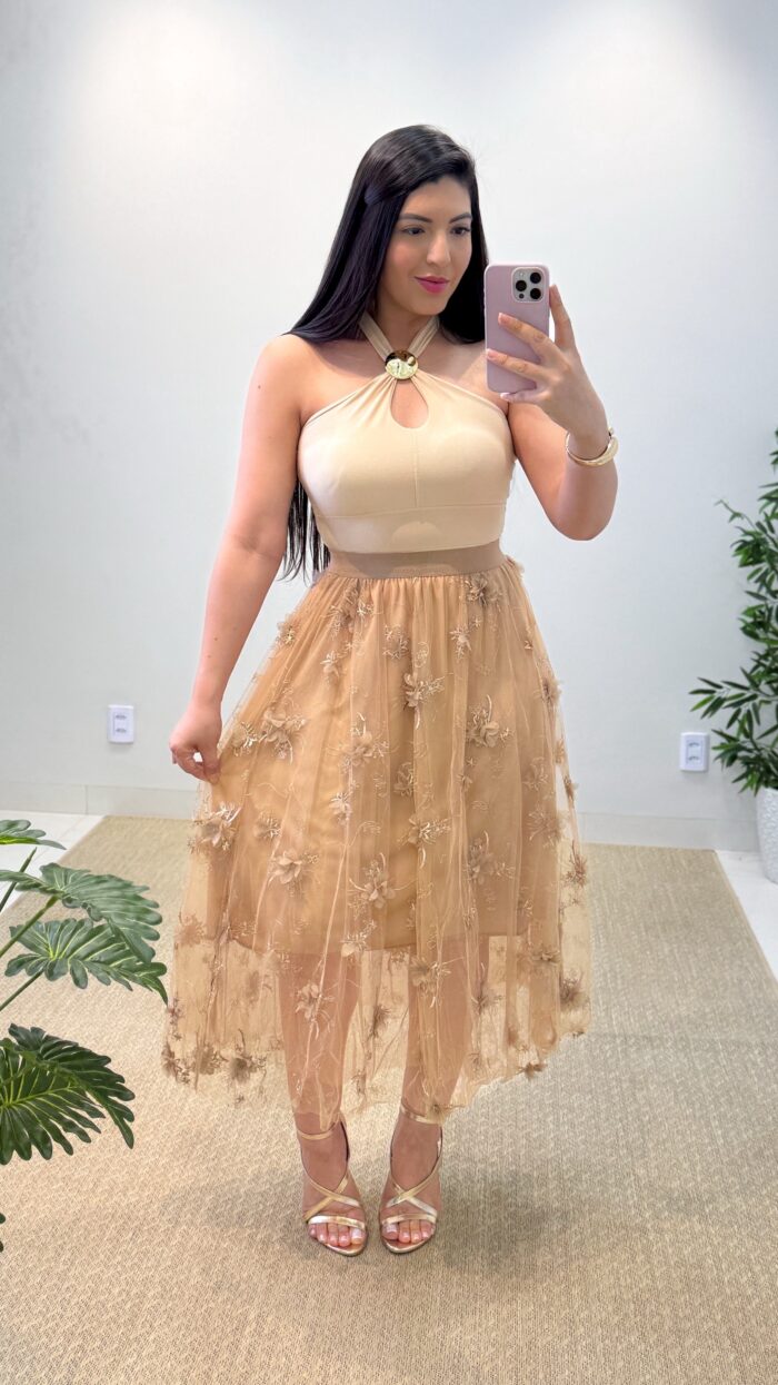 saia midi jardim (preto)