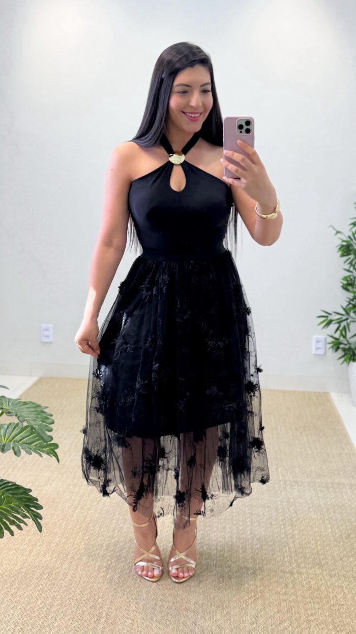 saia midi jardim (preto)