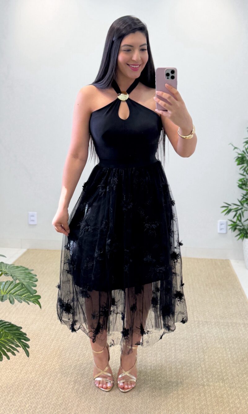 saia midi jardim (preto)