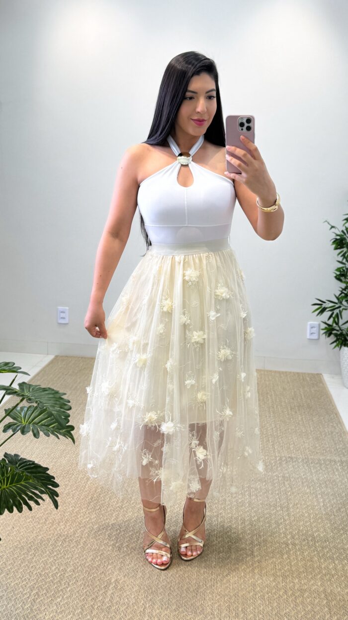 saia midi jardim (preto)